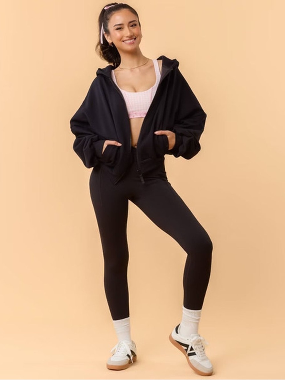 Blogilates Women's Marshmallow Full Zip Hooded Sweatshirt - Jet Black L
